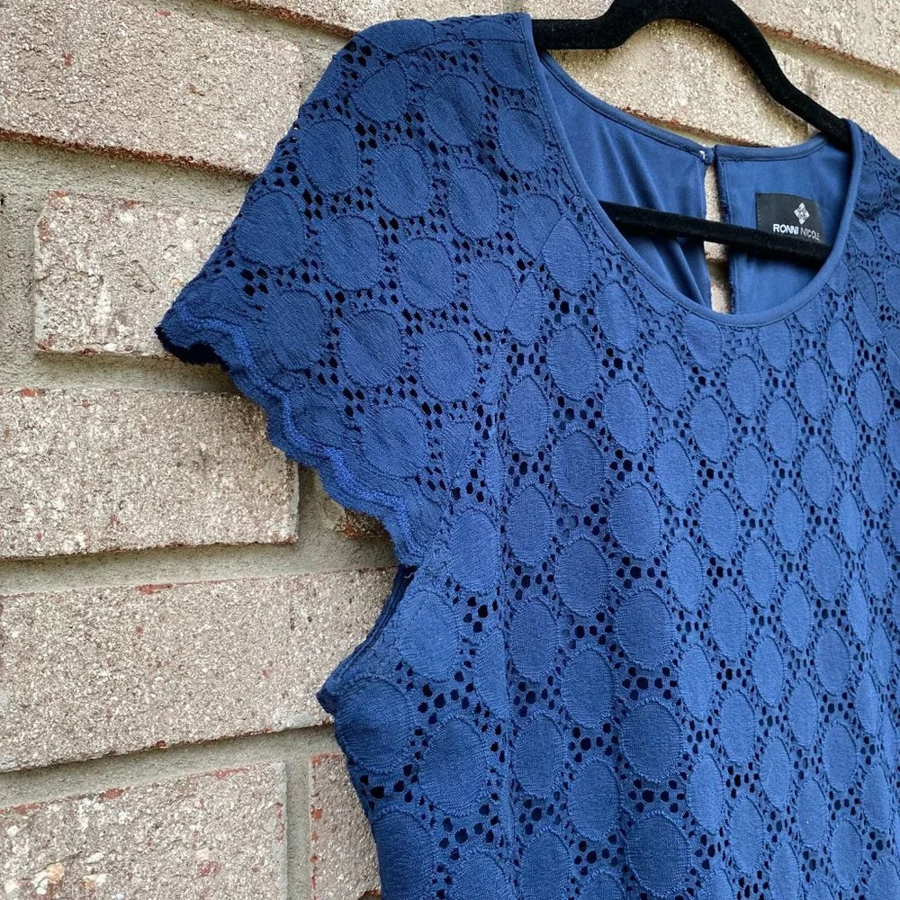 RONNIE NICOLE Blue Lined Short Sleeve Dress XL - Picture 4 of 9